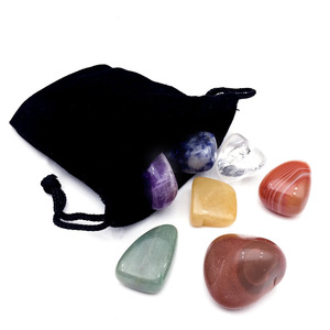 Natural 7 Chakra Carved Stone <b>Set</b> Assorted Polished Gemstone <b>Crystals</b> with Pouch Meditation Feng Shui Gift Wholesale - Product Image 2