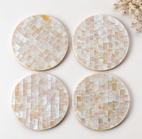 Sous-verres ronds en mosaïque de coquille de nacre, faits à la main, en pierre naturelle, décoration de table, style méditerranéen, durables