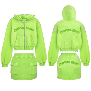 Ensembles décontractés pour femmes : jupe courte et sweat à capuche, 100 % coton, personnalisables avec fermeture éclair et multiples poches, style streetwear, lettres de logo personnalisées, OEM - Product Image 3