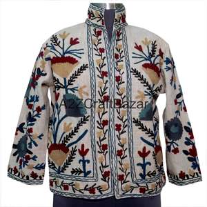 Veste Suzani TNT en coton 100% tricoté à la main, brodée, pour femme, doublure en coton respirant, motif floral, décontractée, hiver - Product Image 5