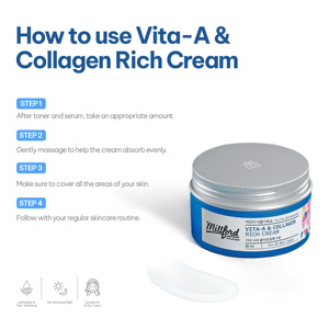 Crème riche en collagène Millford Vita A 80ml, boîte, hydratant pour le visage coréen, tous types de peau, végétalien, anti-rides, raffermissant, anti-âge - Product Image 5