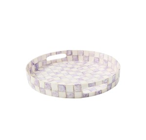 Bandeja de nácar de fábrica al por mayor, bandeja organizadora redonda con incrustaciones de mosaico de concha a cuadros gris para decoración de mesa de consola - Product Image 4