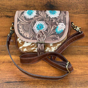 Nouveau Design Hairon & Sac à bandoulière en cuir repoussé à la main Luxe Turquoise Floral Sac à main sculpté en cuir véritable Femmes Western Sac à main - Product Image 2