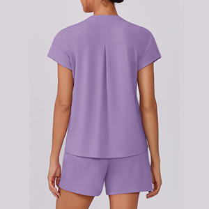 Conjunto de camisa de manga corta y pantalones cortos de alta calidad para mujer, holgado, de color sólido, informal, a la moda, conjunto de 2 piezas para mujer - Product Image 2