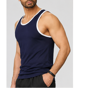 Débardeur sans manches rayé pour homme, col rond, tricoté, coupe décontractée, motif noir et blanc, style streetwear - Product Image 1