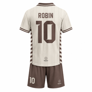 ชุดยูนิฟอร์มสีครีมน้ำตาล เสื้อโปโลลูกไม้ กางเกงขาสั้นลายทาง ชุดทีมเรโทร สำหรับผู้ชาย ทุกฤดูกาล ชุดเสื้อฟุตบอล - Product Image 2