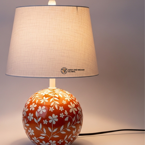Lampe de table en incrustation d'orange de qualité supérieure |   Lampe de chevet design avec base à motif floral - Product Image 4