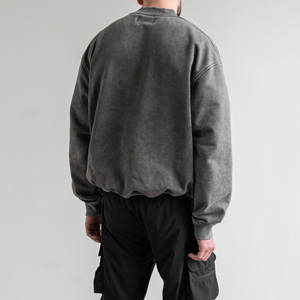 Sweat-shirt à col rond pour homme, style streetwear, en tissu molletonné épais imprimé, délavé à l'acide, coupe ample, XL, modèle uni, collection automne - Product Image 5
