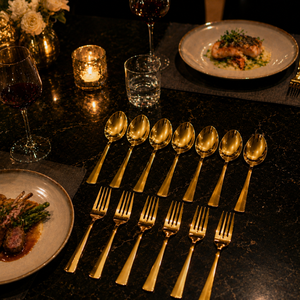PVD Coated Gold Stainless Steel <b>Spoon</b> & <b>Fork</b> <b>Set</b>-Luxury Cutlery Dishwasher Safe Eco-Friendly Mirror Polish - Product Image 5