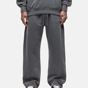 Pantalones Deportivos de Algodón Gris para Hombre, Cintura Elástica con Cordón, Corte Holgado Informal, Pierna Recta, Anti-Pilling, Peso Medio, para Otoño - Product Image 1