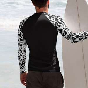Camiseta de Compresión de Manga Larga para Hombre, Negra con Estampado Tribal, Protección Anti-UV, Poliéster - Product Image 4
