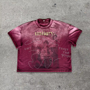 Camiseta Corta Oversize para Hombre, Manga Corta, Estampada, Estilo Urbano, Cuello Redondo, Jersey de Algodón, Patrón Rojo, Logotipo Frontal, en Oferta Online - Product Image 1