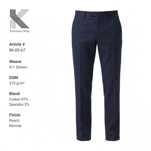 Pantalones de Satén Azul Marino para Hombre, Algodón y Elastano, 275 GSM, Acabado Peach, Corte Slim Fit, Estilo Casual Elegante, Proveedor OEM - Product Image 4