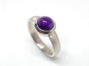 Amethyst <b>Ring</b> 925 Sterling Silver Minimalist Purple Gemstone Cabochon Handmade February Birthstone Jewelry - Product Image 5