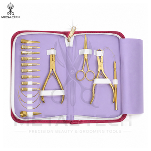 Unique Stainless Steel Salon Gold Hair Extension <b>Tool</b> Kit for Professional Installation Removal Scissors Loop Needle Storage - Product Image 4