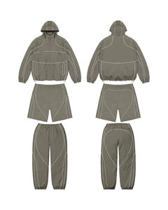 Ensemble de survêtement coupe-vent pour homme en nylon solide de haute qualité avec capuche, fermeture à cordon, streetwear, sport, 3 pièces, séchage rapide - Product Image 2