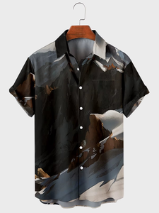 Camisa de manga corta con solapa para hombre, talla grande, Mountain 2, estampada, con bolsillos - Product Image 6