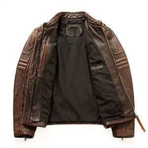 Econex Sports Brown Genuine Leather Moto <b>Jacket</b> Men Waterproof Windproof Turn-down Collar Zipper Closure <b>Slim</b> <b>Fit</b> Winter Style - Product Image 2