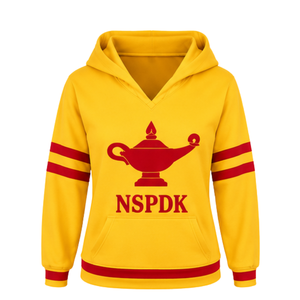 Sudadera con Capucha PDK Varsity para Mujer, Dorado con Franja Roja en la Manga, Open Book Candle 1923, Sudadera con Bolsillo Frontal, para Educadoras y Hermandades - Product Image 3