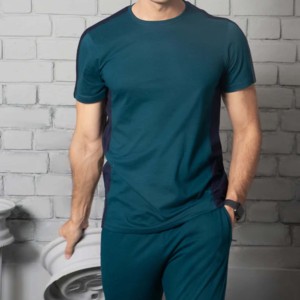 Ensemble de jogging d'hiver pour homme, bleu, col rond, sans manches, couleur unie, sportif, anti-transpiration, coupe régulière, longueur intégrale, 100% coton - Product Image 2