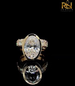 2 CT Oval Lab Grown Diamond DEF Color Bezel <b>Ring</b> Solid Gold Luxury Open Cuff <b>Stack</b> Radiant Cut Accent Band Hidden Halo Fine - Product Image 1