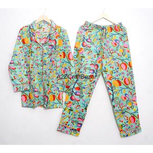 Ensemble de pyjama pour femmes 100% coton, doux, respirant, séchage rapide, imprimé floral, manches longues, décontracté, confortable, vêtements de nuit - Product Image 1