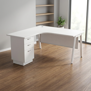 โต๊ะทำงานสำนักงานรูปตัว L รุ่น Astra V ของ AY Office System ทนทาน พร้อมขาโลหะเคลือบเมลามีน  แบบ 2D1F พร้อมตู้เก็บของใต้โต๊ะ ดีไซน์ทันสมัย เหมาะสำหรับการประชุม - Product Image 3