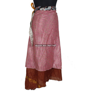 Stylish Pareo Long <b>Silk</b> Wrap <b>Skirt</b> Newest Design Recycled Reversible <b>Silk</b> Sari Indian Printed Long Length Wrap Women's India - Product Image 6