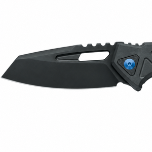 Black Folding <b>Pocket</b> Knives with Geometric Textured Handle Blue Pivot <b>Screws</b> and Slotted Pointed Blade for Outdoor Utility Use - Product Image 4