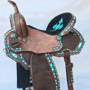 Selle de Western de siège dur clouté à la main de conception de perle florale de sculpture en cuir bleu brun naturel de vente chaude par les fabricants - Product Image 1