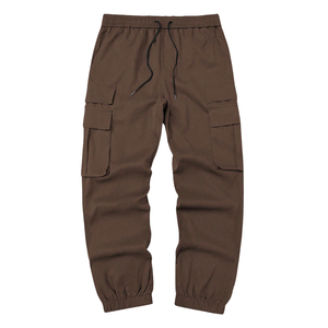 Mens Brown Cargo Jogger Pants Elastic Drawstring Multi Pocket Casual Outdoor 100% Cotton Canvas Mid Rise Regular Fit Daily Wear - Product Image 3