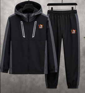 Survêtement à capuche noir pour homme, manches longues, fermeture éclair sur le devant, poches réfléchissantes, design sportif, polyester respirant, vêtements d'automne - Product Image 3