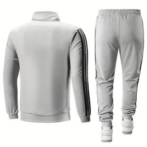 <b>Men's</b> Casual Tracksuit Set Gray Full Sleeve Zipper <b>Jacket</b> Pants Solid Color Breathable Regular Fit Autumn Wear 2 Piece Suit - Product Image 2