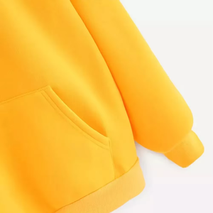 Sudadera con Capucha Amarilla Sólida para Mujer, Informal, de Manga Larga, de Algodón Tejido, con Bolsillos, Transpirable, para Otoño, Forrada - Product Image 5