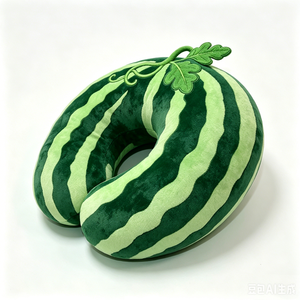 Oreiller de voyage en peluche en forme de U, style pastèque, vert, doux et confortable - Product Image 3
