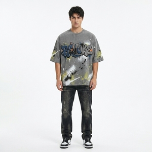 Camiseta Unisex Personalizada Estilo Americano, Hombros Caídos, Retro, Corte Regular, Estampado con Pedrería, 100% Algodón, Gruesa, de Alta Calidad - Product Image 2