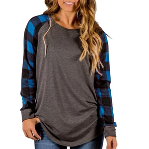 Camiseta Casual de Manga Larga con Cuello Redondo y Estampado a Cuadros Buffalo para Mujer, Mezcla de Algodón, Ropa de Moda Otoño Invierno, Venta al Por Mayor - Product Image 2
