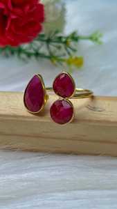 New Arrival Synthetic Customized Color Chalcedony 8x10mm Faceted Cut Prong Setting 14K Gold Plated <b>Brass</b> Christian Bohemian <b>Ring</b> - Product Image 4