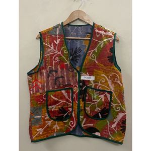 Beautiful Vintage <b>Women</b> Hand Embroidered Floral V Neck kantha suzani <b>vest</b> with covered button high quality <b>women</b> ethnic <b>vest</b> - Product Image 2