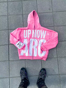 Sudadera con capucha y cremallera para hombre, personalizada con estampado DTG, estilo urbano, oversize, con pedrería y perlas, de algodón, corta, con lavado ácido - Product Image 4