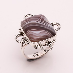 Anillo Clásico de Ágata Natural de Botsuana, Plata de Ley 925, Joyería para Boda, Compromiso, Regalo, Joyería Artesanal Personalizada - Product Image 4
