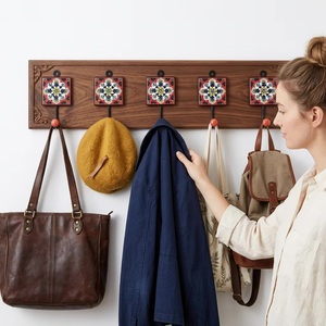 Rustic <b>Red</b> Ceramic Iron Tile Wall Hook Flower Pattern Handmade Eco-Friendly Waterproof Vintage Style Self-Adhesive for Clothing - Product Image 2