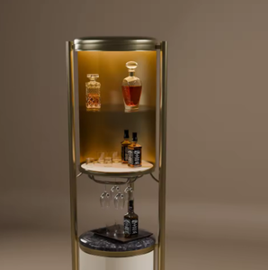 Pillar <b>Bar</b> Cabinet 2 Section Solid Wood Custom Spinning Modern Home <b>Bar</b> Cabinet with Stainless Steel Wine Storage - Product Image 3