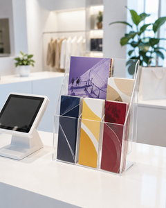 Exhibidor de Acrílico Transparente Moderno de Primera Calidad para Folletos y Volantes, para Oficina, Comercios y Eventos - Product Image 3