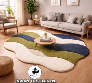 High Quality Hand Tufted Woolen Area Rug Handmade High-Low Pile Living <b>Kitchen</b> Office Prayer By INDIAN TEXTILES H/L - Product Image 1