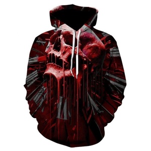 Sweat à capuche pour homme, imprimé crâne gothique, rouge, sublimation 3D, coupe classique, tricoté en polyester, style automne - Product Image 6