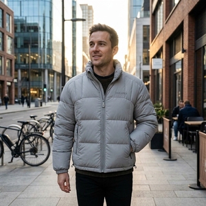 Men's <b>Light</b> Grey <b>Puffer</b> <b>Jacket</b> Lightweight Quilted Stand Collar Zip Up Winter <b>Jacket</b> Casual Outdoor Streetwear Custom Apparel - Product Image 6