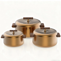 Nouvelles casseroles en métal au design moderne avec bouton en bois, de qualité supérieure, pour servir les aliments, provenant d'un fournisseur indien en gros.