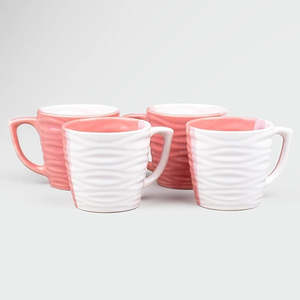 Classic Pink Textured Cylinder Ceramic <b>Cup</b> <b>Set</b> of 4 200ml Capacity with Gold Handle for Espresso - Product Image 1