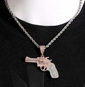 Pendentif Pistolet 3D Iced Out Micro Pavé Moissanite Bling Hip Hop Rapper Chaîne Argent 925 Plaqué Or 14K pour Hommes Bijoux et Accessoires - Product Image 5